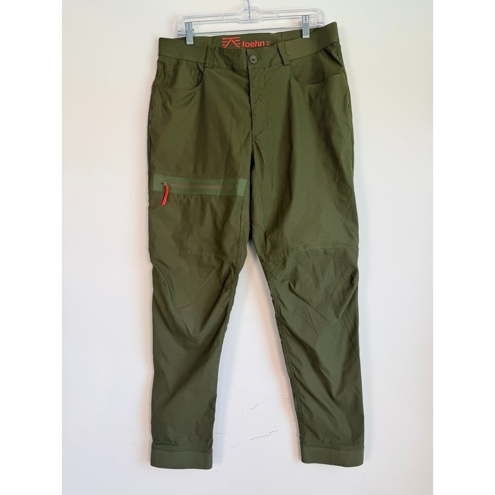 Foehn Mens Hiking Pants Size 34 x 30 Olive Performance Ankle Zip Tapered Tech